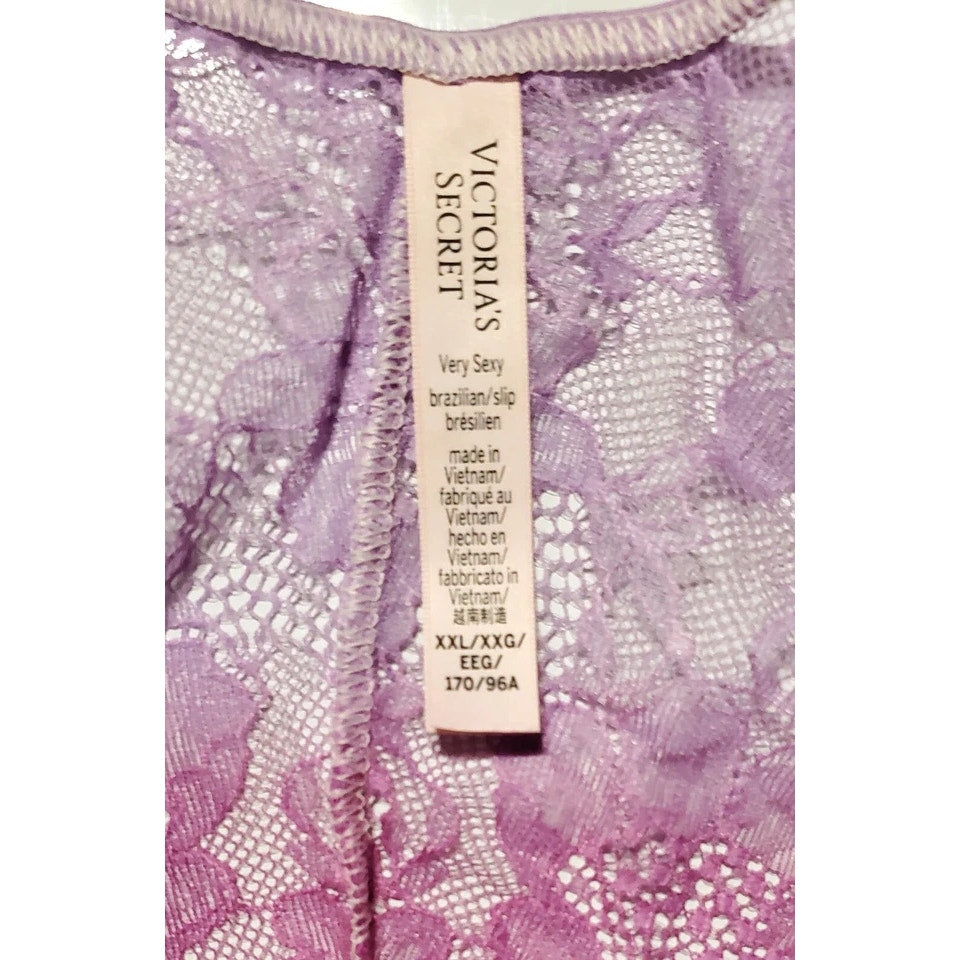 Victoria's Secret Double Shine Strap Brazilian Panty All Lace Ombre Purple Jam 9