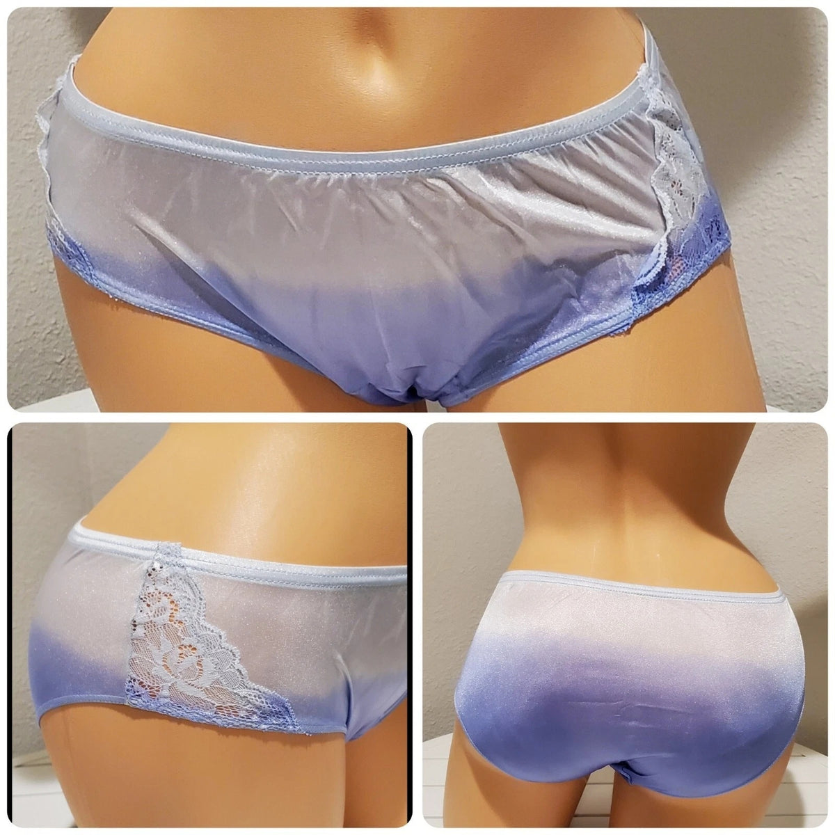 Shadowline 11182 Lace Insets Bikini Panty Shiny Nylon Ombre Blue Heaven 5/S - Star Vintage & More