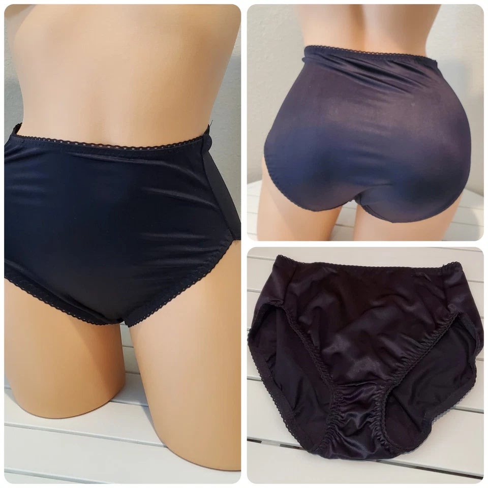 Vanity Fair 48301 Shiny Nylon Satin Stretch Hi Cut Brief Panty Black
