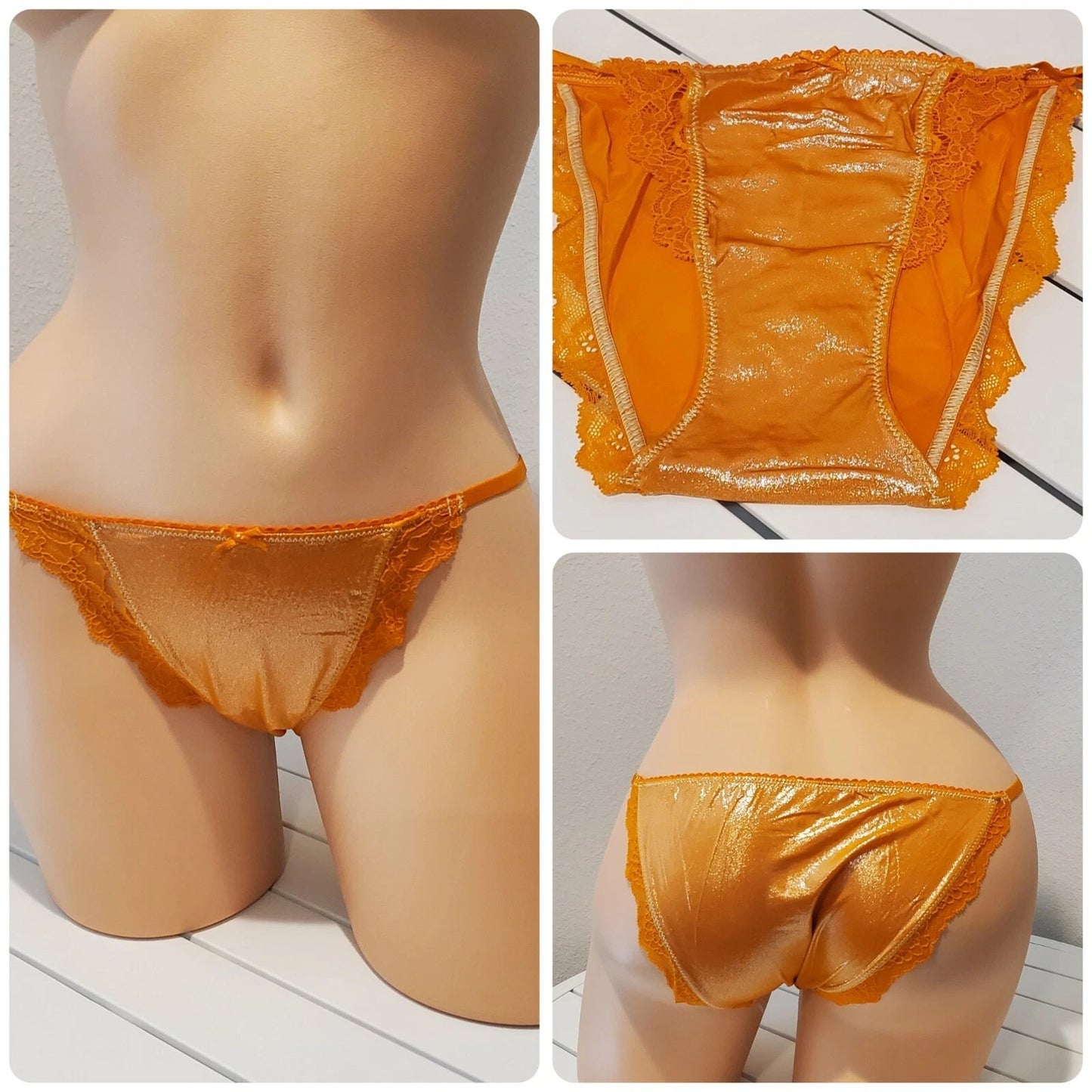 Victoria's Secret Dream Angels String Bikini Panty Shiny Lace Orange Neon XS