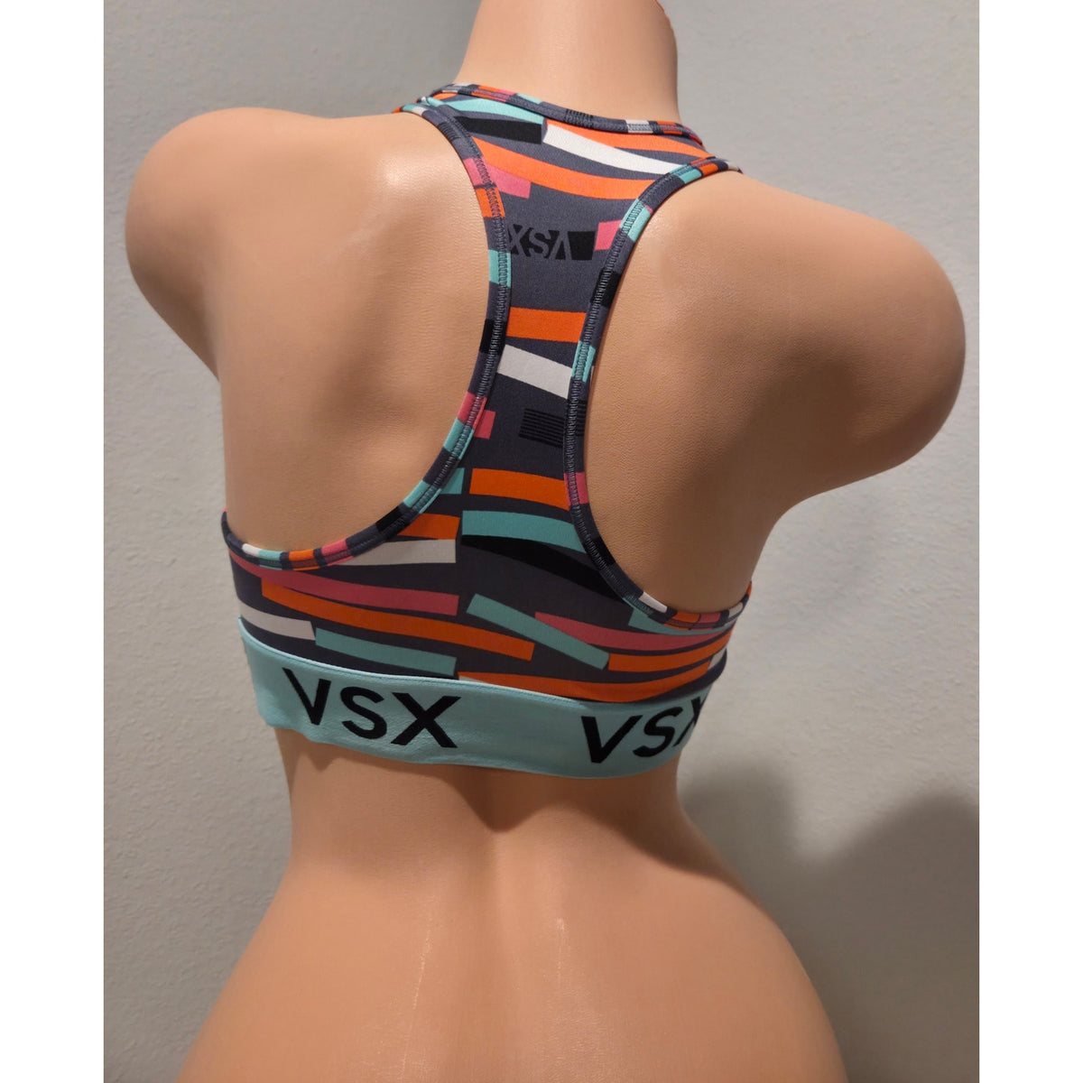 Victoria's Secret Sport Bra Polyester Crossback Colorblock Teal Multi Color S