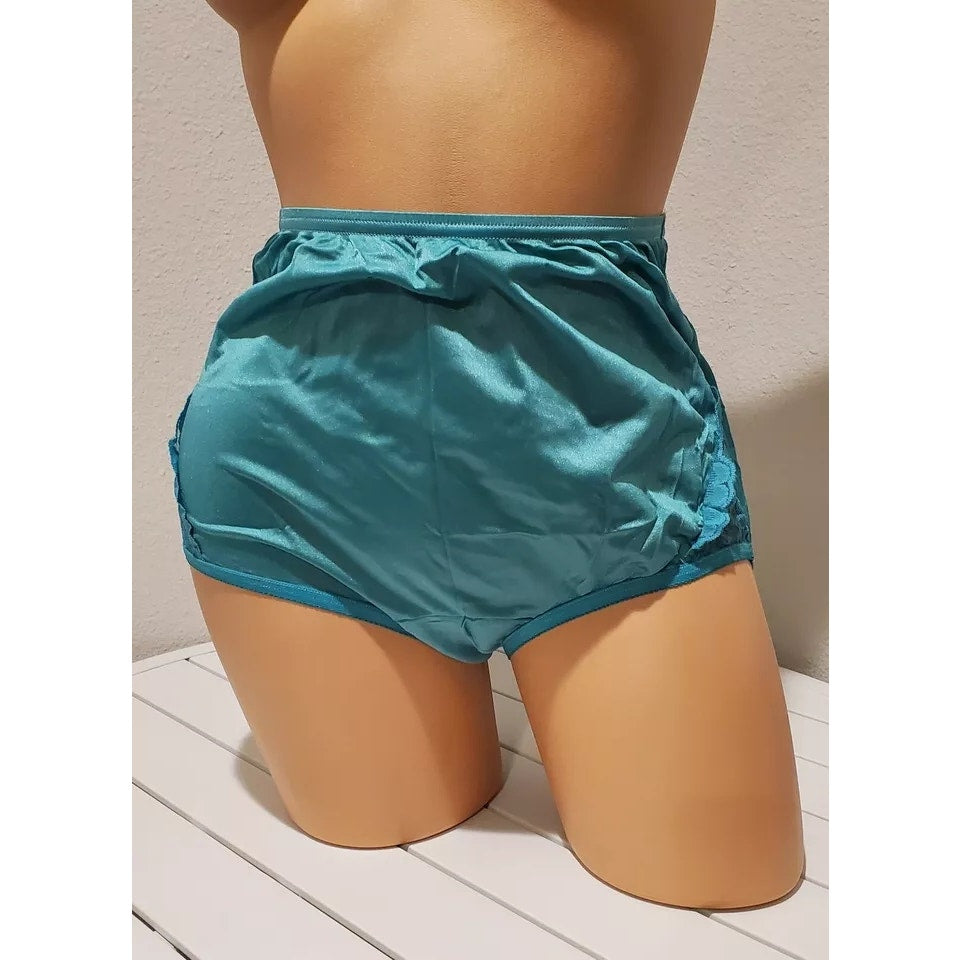 Vanity Fair Lace Nouveau Nylon Full Cut Panty Lace Shiny Sea Glass Blue