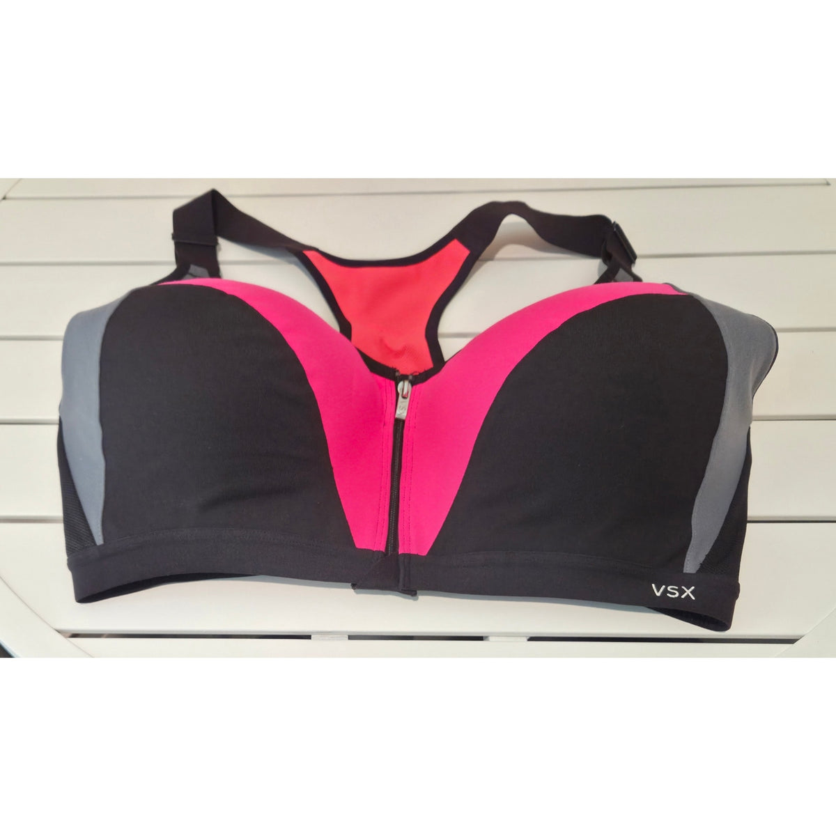 Victoria's Secret VSX Vintage Sport Bra Front Zip Racerback Black Pink 38DDD