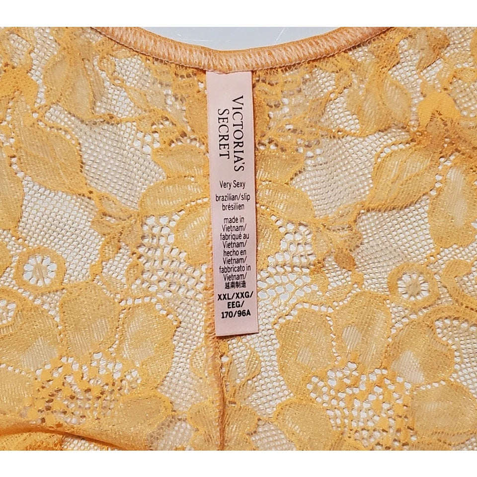 Victoria's Secret Double Shine Strap Brazilian Panty All Lace Electric Orange