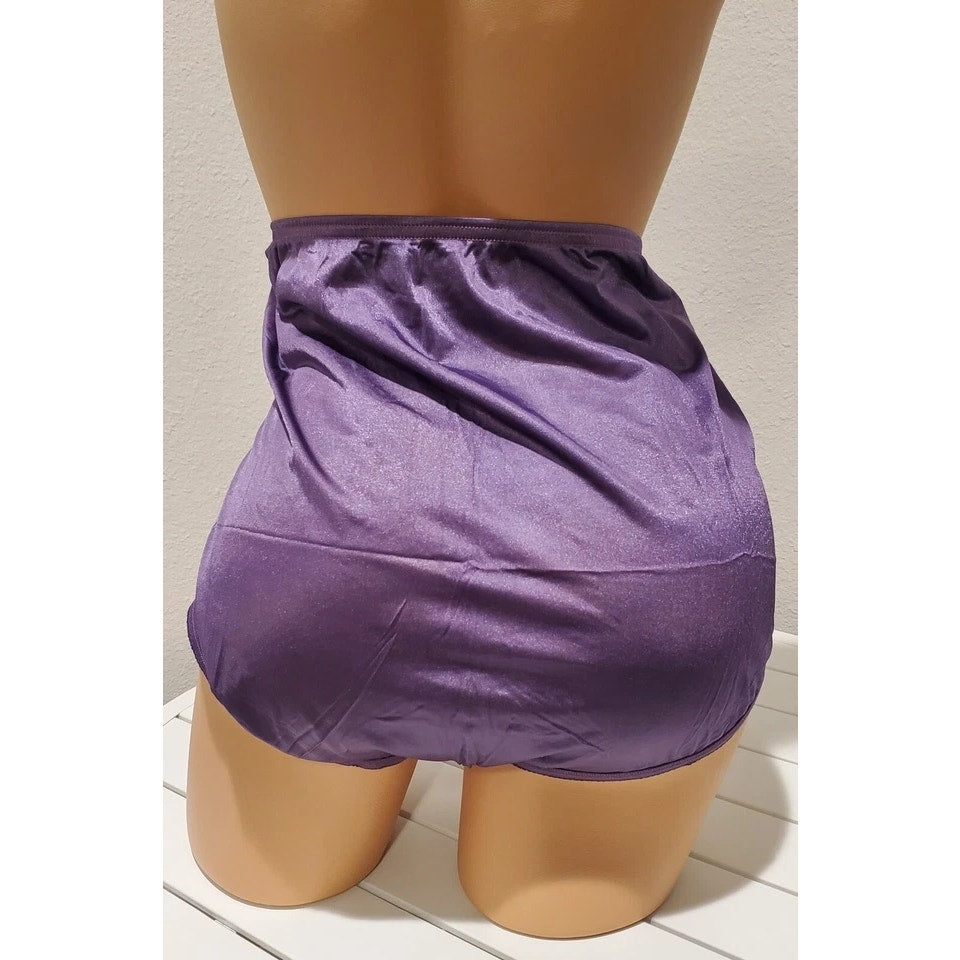 Vanity Fair Lace Nouveau Nylon Full Cut Panty Lace Shiny Plumeria Purple