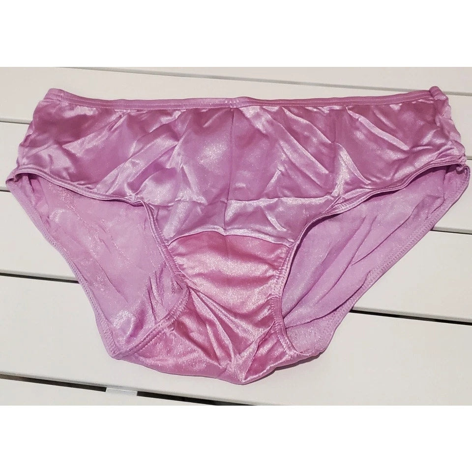 Shadowline 11032 Bikini Panty Shiny Nylon Full Cut Silky Pearl Purple 6/M