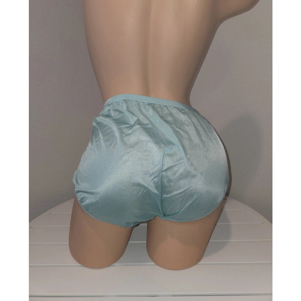 Shadowline 11032 Bikini Panty Shiny Nylon Full Cut Silky Lagoon Blue 10/3XL
