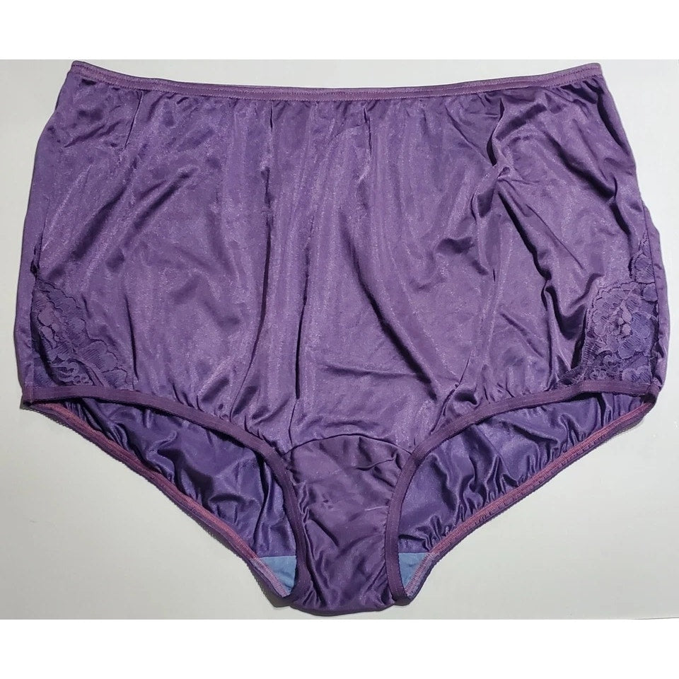 Vanity Fair Lace Nouveau Nylon Full Cut Panty Lace Shiny Plumeria Purple