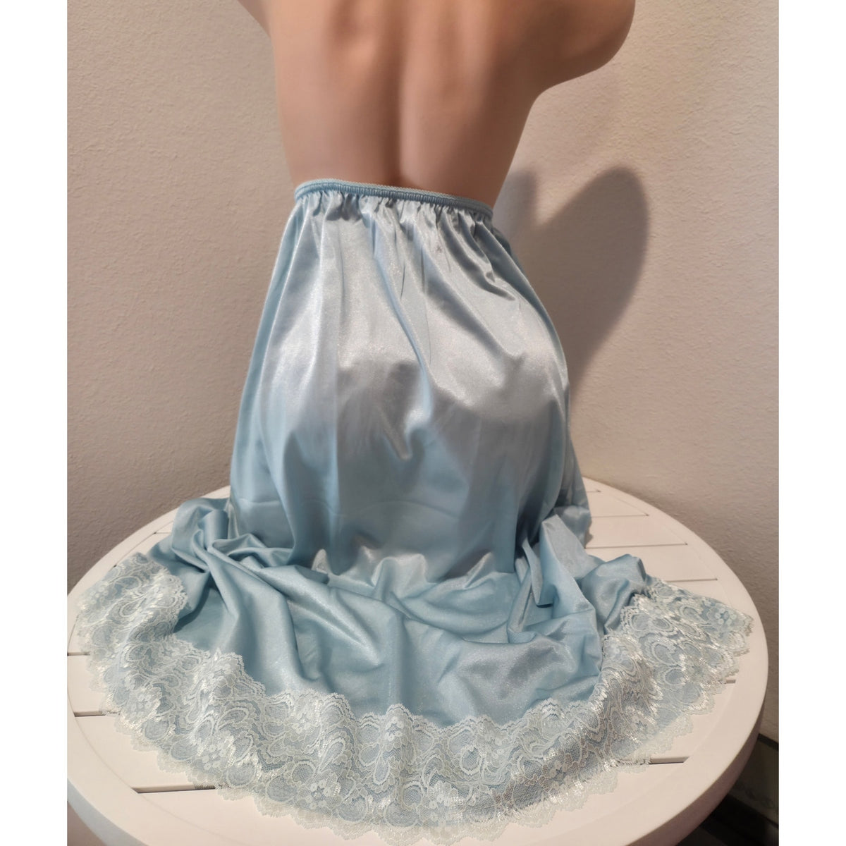 Velrose Vintage Nylon Full Slip Lace Trim Baby Blue 4XL 31" Made in USA