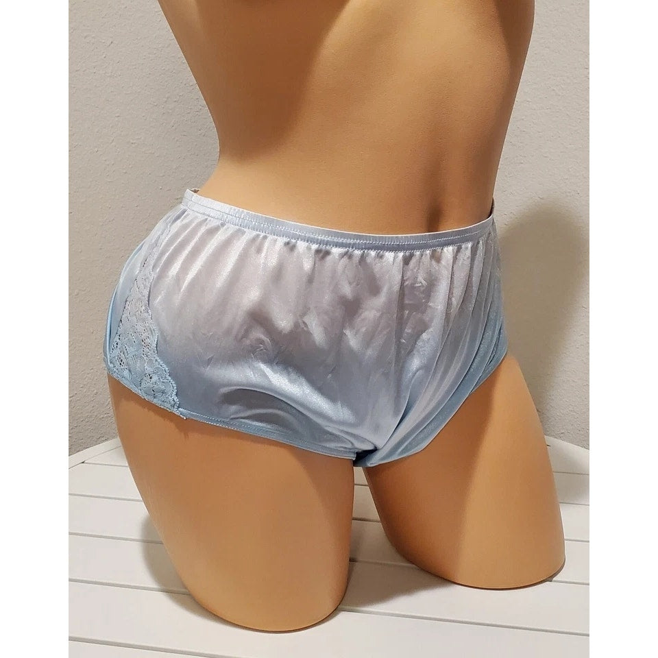 Shadowline 11182 Lace Bikini Panty Nylon Silver Chrome Ice Blue Static 10/3XL