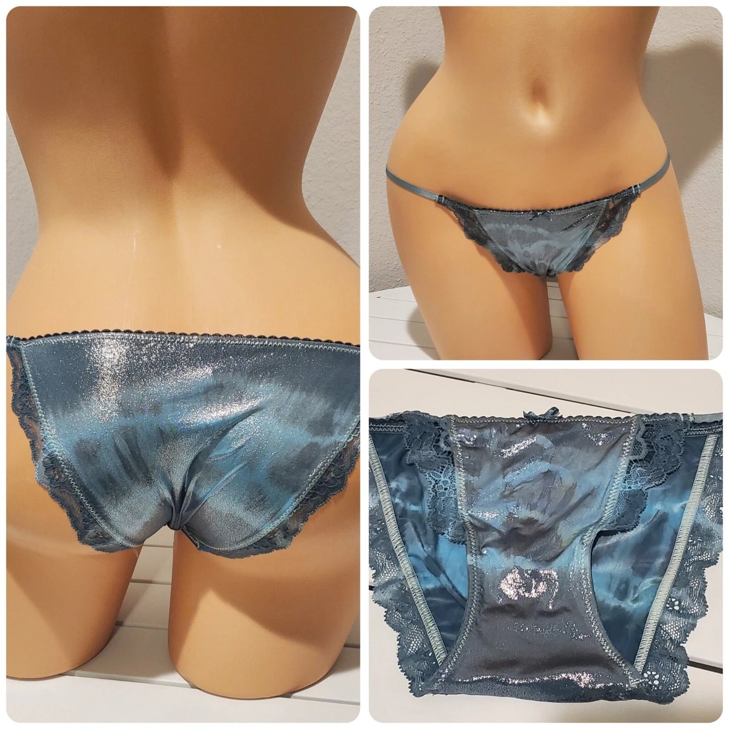 Victoria's Secret Dream Angels String Bikini Panty Rainbow Shift Gray On Blue XS