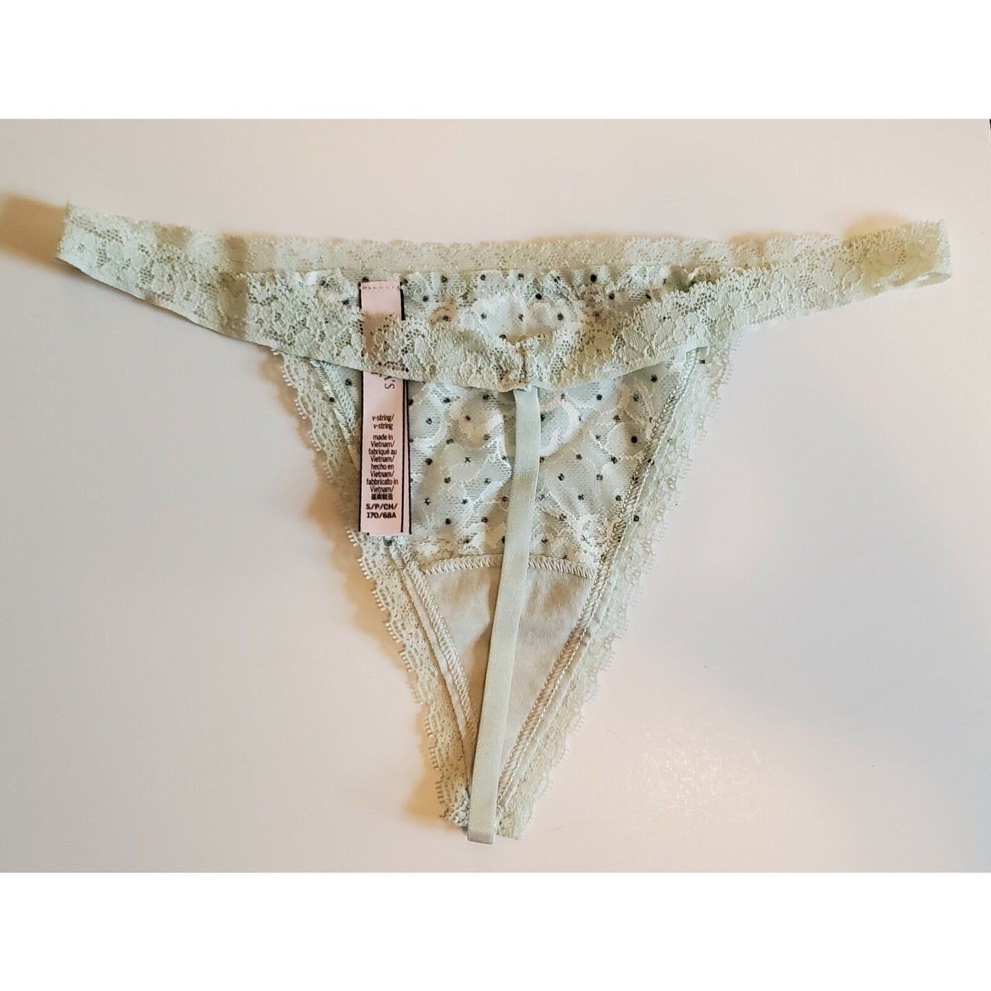 Victoria's Secret Polka Dot Semi Sheer String Thong Panty Mint Green 5/S