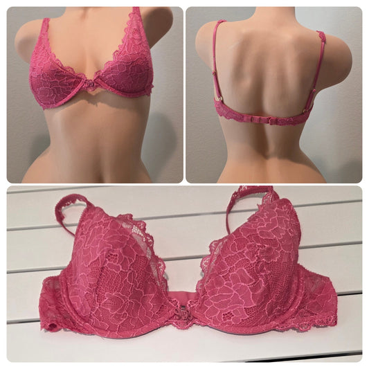 Victoria's Secret Very Sexy Vintage Y2K Nylon Underwire Bra Floral Lace Pink 34C Star Vintage And More LLC