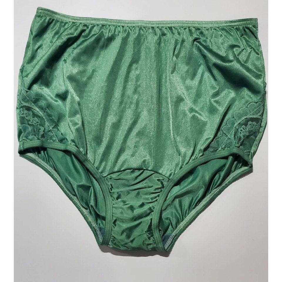 Vanity Fair Lace Nouveau Nylon Full Cut Panty Lace Shiny Green Shamrock 7/L - Star Vintage & More
