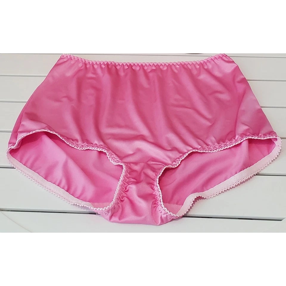 Vanity Fair 40301 Full Coverage Brief Panty Shiny Nylon Neon Pink White Trim 10