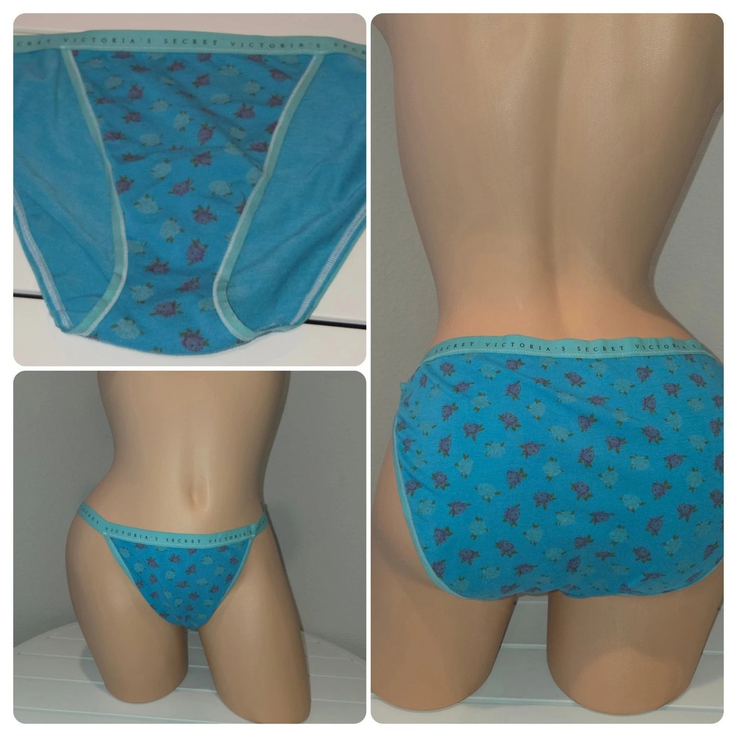 Victoria's Secret Dream Angels String Bikini Panty Cotton Floral Blue Drift 9
