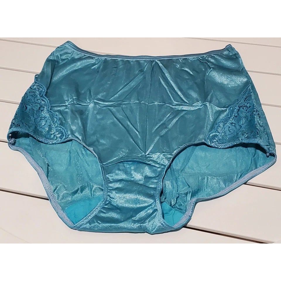 Shadowline 17082 Full Cut Brief Nylon Lace Full Cut Silky Panty Blue Ocean Wave
