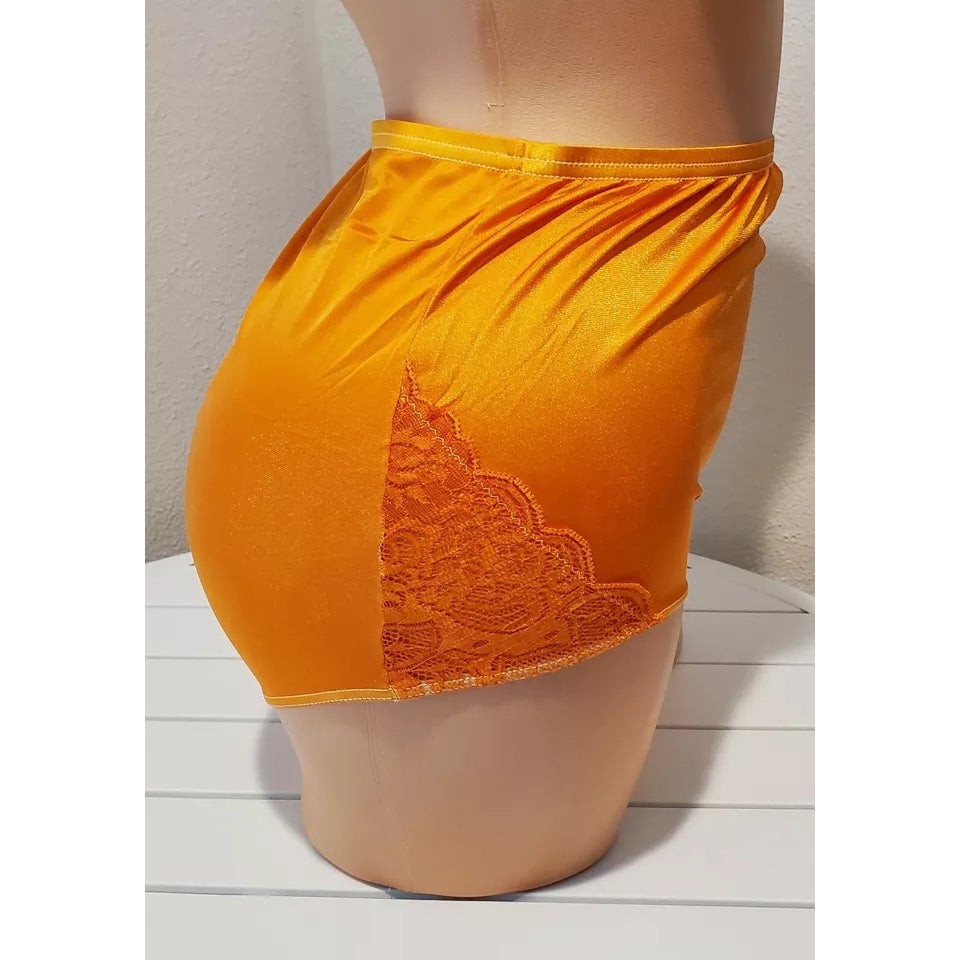 Shadowline 17082 Full Cut Brief Nylon Lace Full Cut Panty Orange Naranja