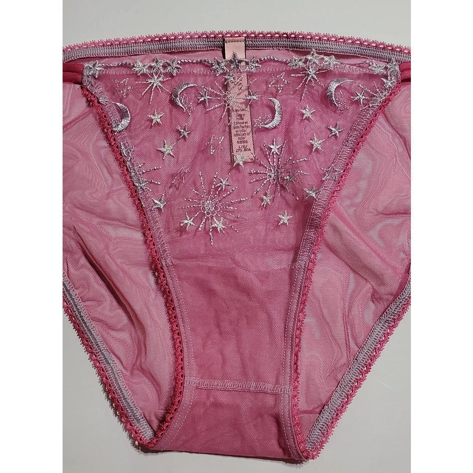 Victoria's Secret Dream Angels String Bikini Panty Moon Stars Sheer Pink Gumdrop