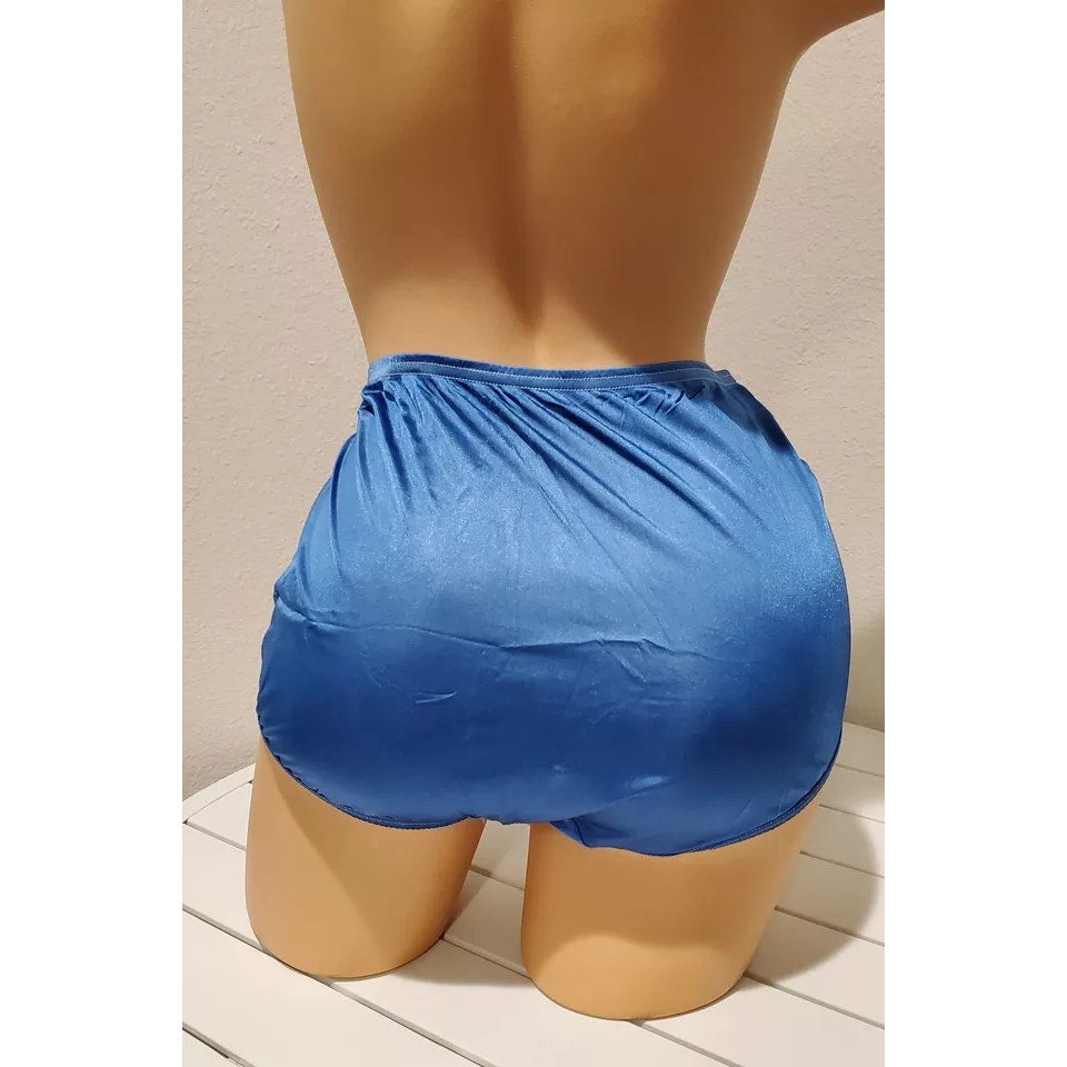 Vanity Fair Lace Nouveau Nylon Full Cut Panty Lace Shiny Bellflower Blue 6/M