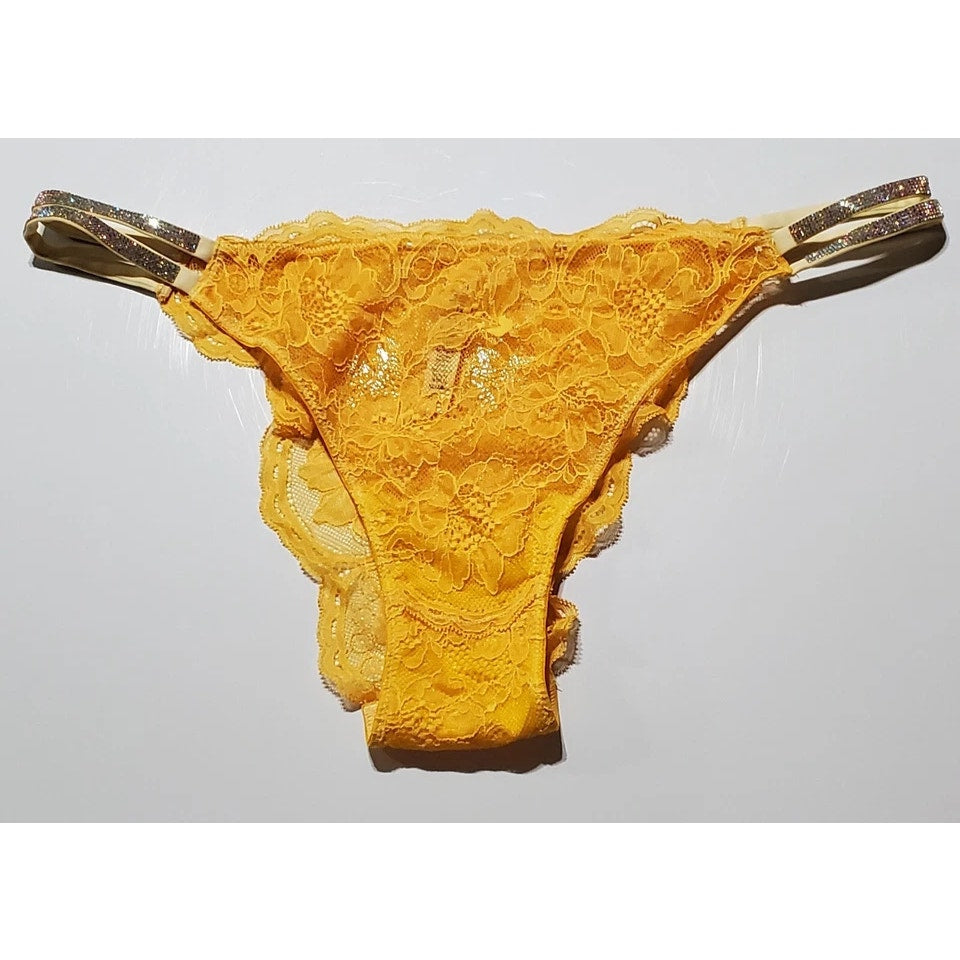 Victoria's Secret Double Shine Strap Brazilian Panty All Lace Tulip Yellow 8/XL