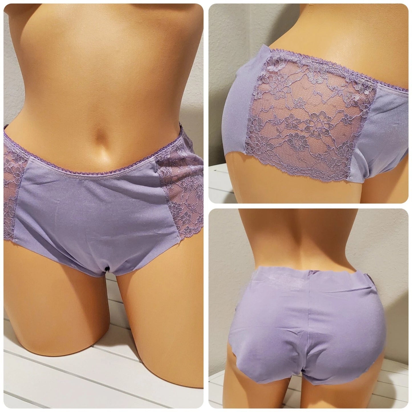 Victoria's Secret Stretch Satin Hiphugger Hipster Panty Lace Inset Purple Haze 9
