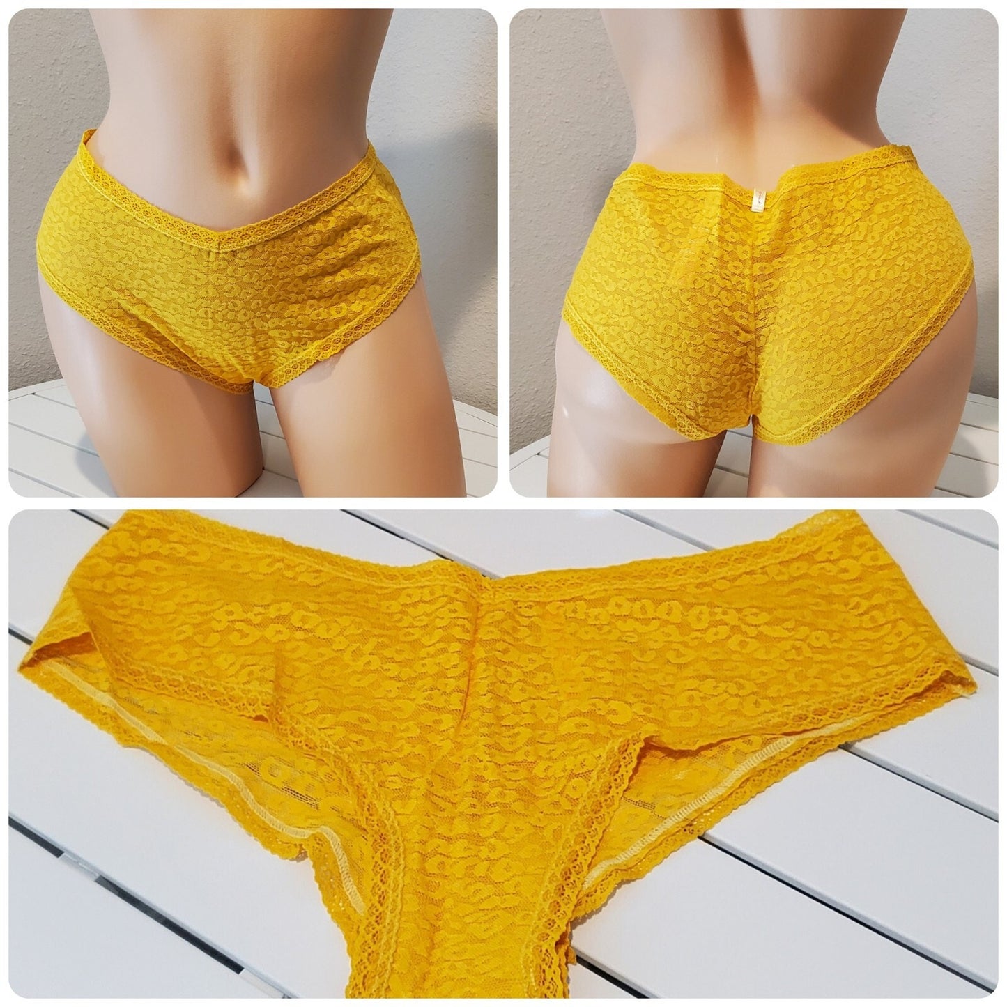 Victoria's Secret PINK Leopard All Lace Cheekster Panty Tulip Yellow 8/XL