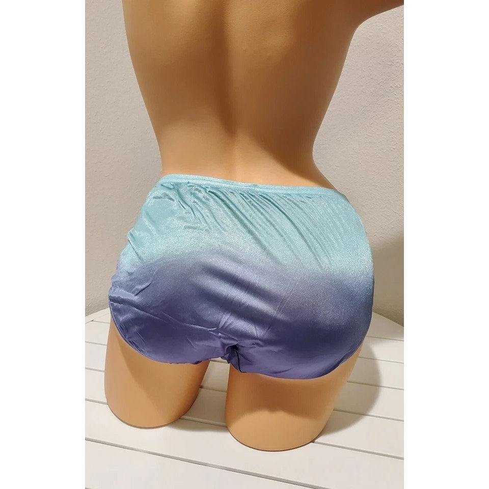 Shadowline 11182 Lace Insets Bikini Panty Shiny Nylon Ombre Cerulean Purple - Star Vintage & More