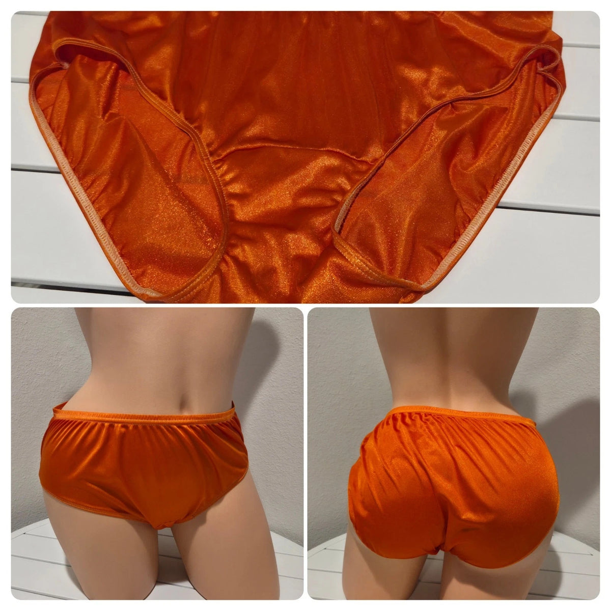 Shadowline 11032 Bikini Panty Shiny Nylon Full Cut Silky Molten Orange