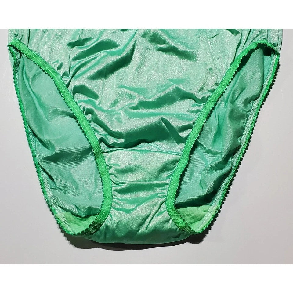 Shadowline 17842 Women's Hi Cut Panty Shiny Nylon Brief Full Coverage Kiwi Green