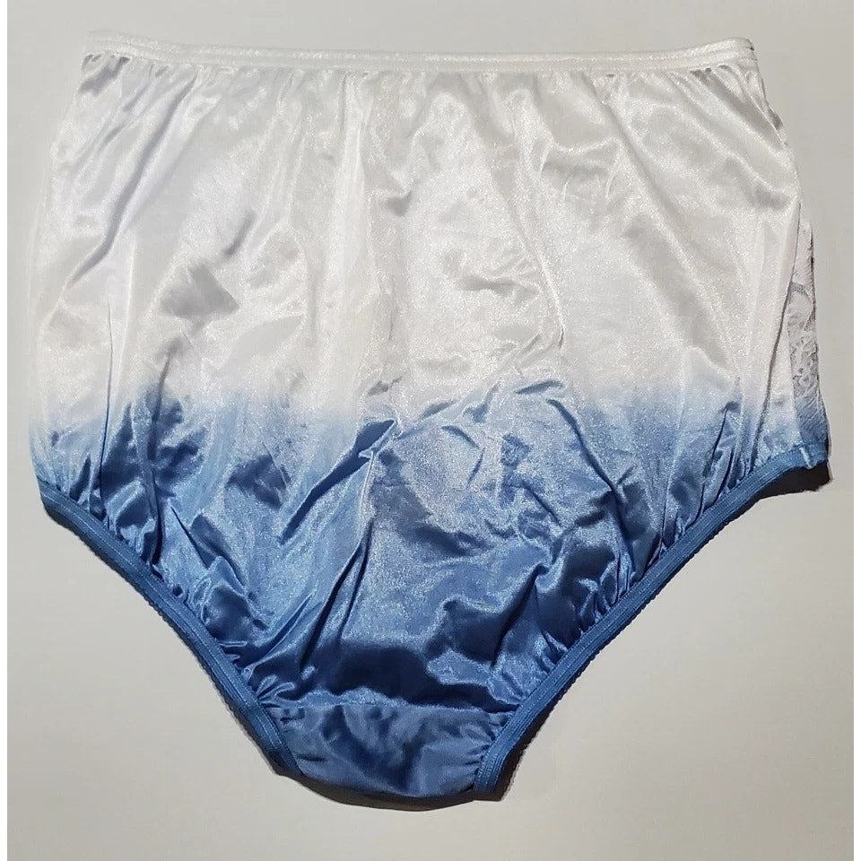 Vanity Fair Lace Nouveau Nylon Full Cut Panty Lace Shiny Ombre Frozen Blue 6/M