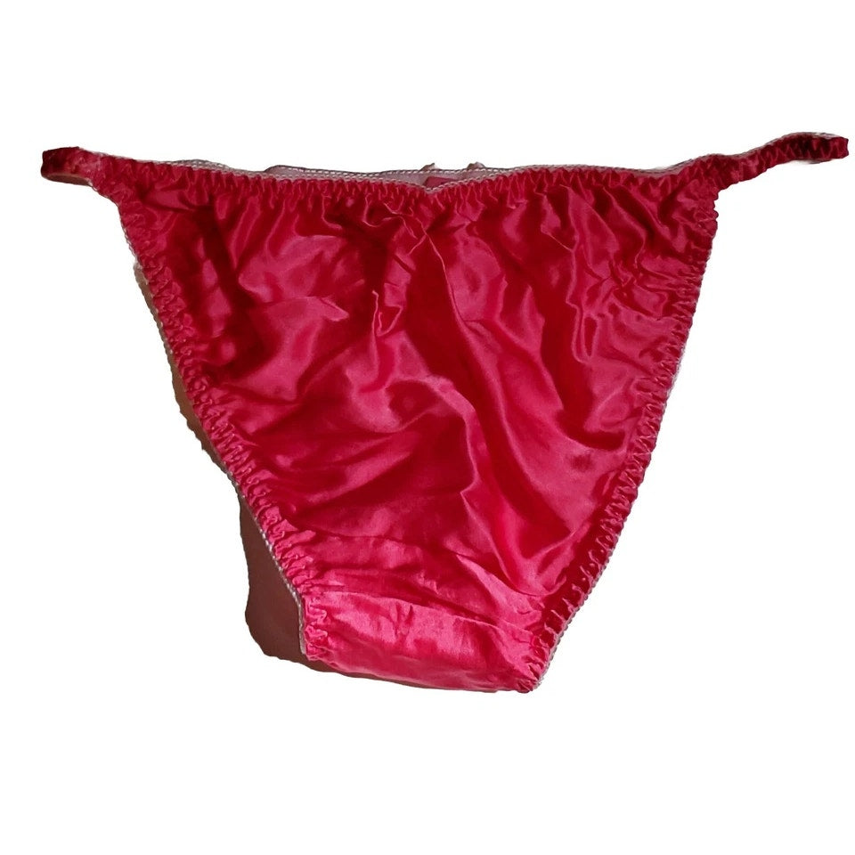Liquid Satin String Bikini Panty Shiny Double Silk Gusset Party Pink 9/2XL