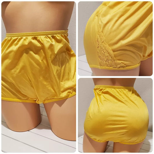 Vanity Fair Lace Nouveau Nylon Full Cut Panty Lace Shiny Tulip Yellow - Star Vintage & More Star Vintage And More LLC
