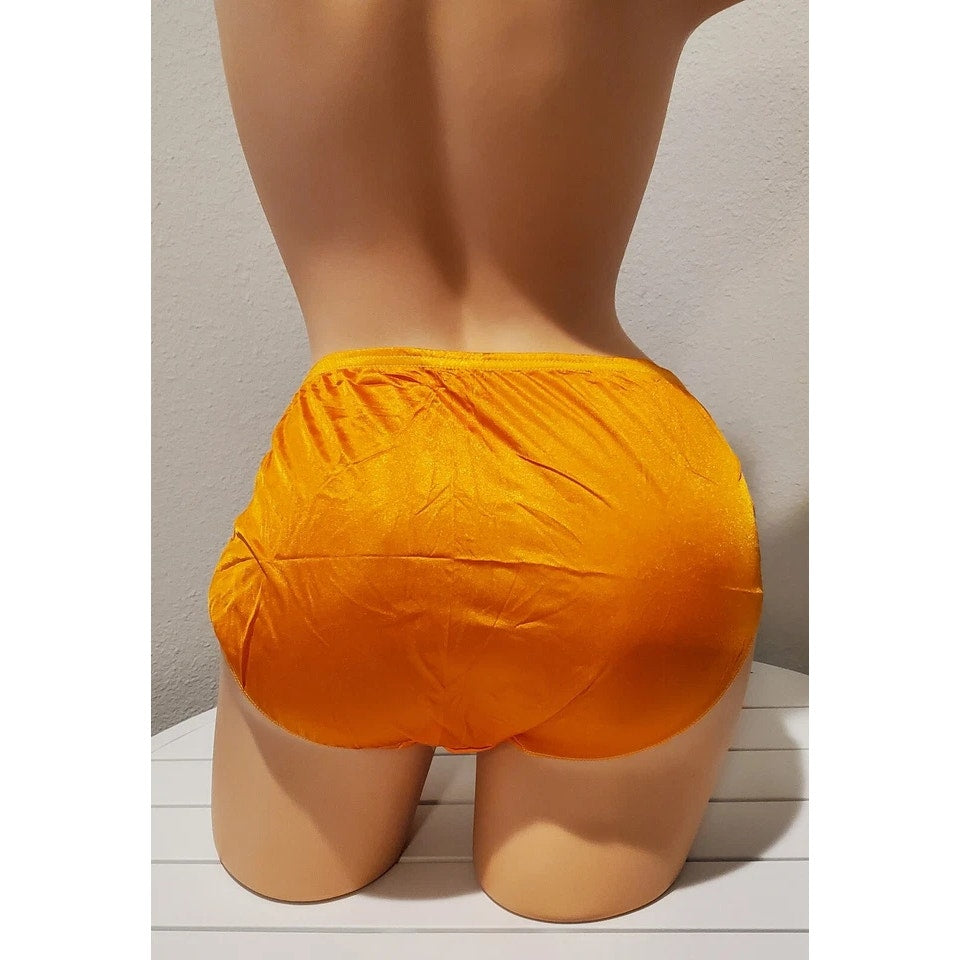 Shadowline 11032 Bikini Panty Shiny Nylon Full Cut Silky Caution Orange