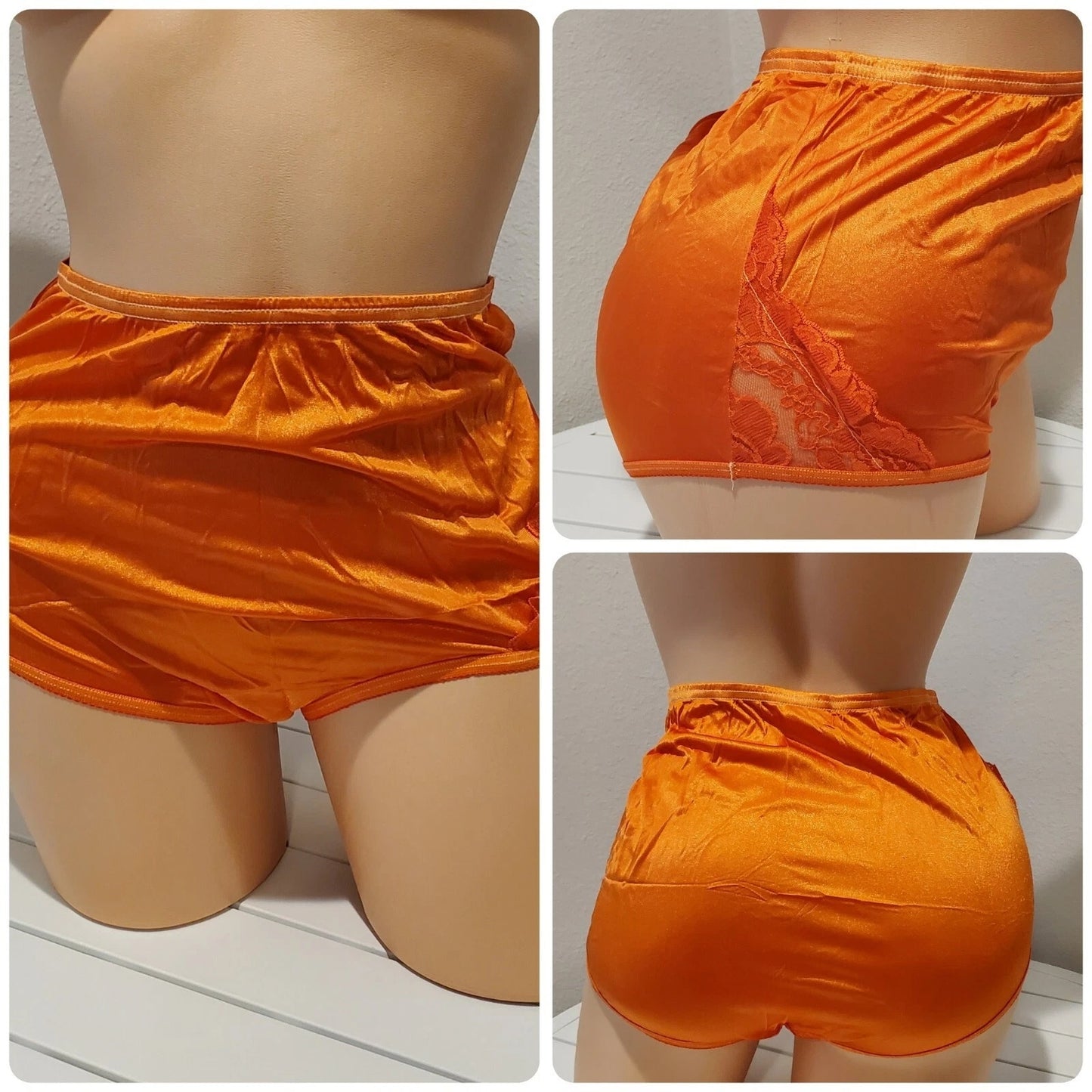 Vanity Fair Lace Nouveau Nylon Full Cut Panty Lace Shiny Orange Melon 6/M