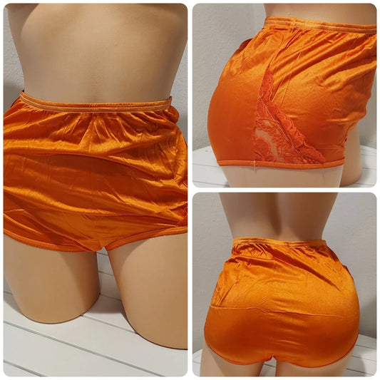 Vanity Fair Lace Nouveau Nylon Full Cut Panty Lace Shiny Orange Melon 6/M - Star Vintage & More Star Vintage And More LLC
