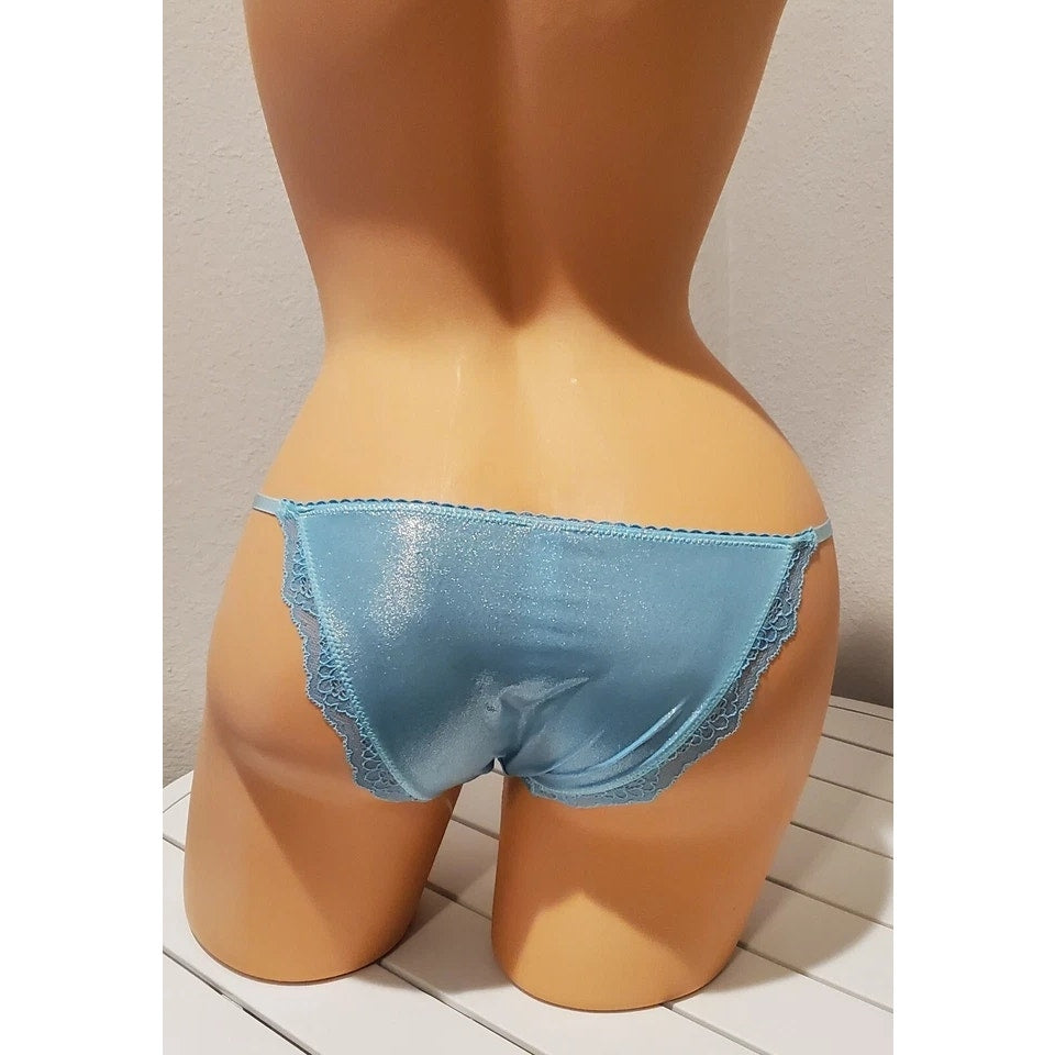 Victoria's Secret Dream Angels String Bikini Panty Shiny Lace Trim Frost Blue XS