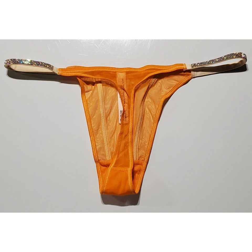 Victoria's Secret Very Sexy Shine Strap Thong Panty Semi Sheer Ecstasy Orange 6