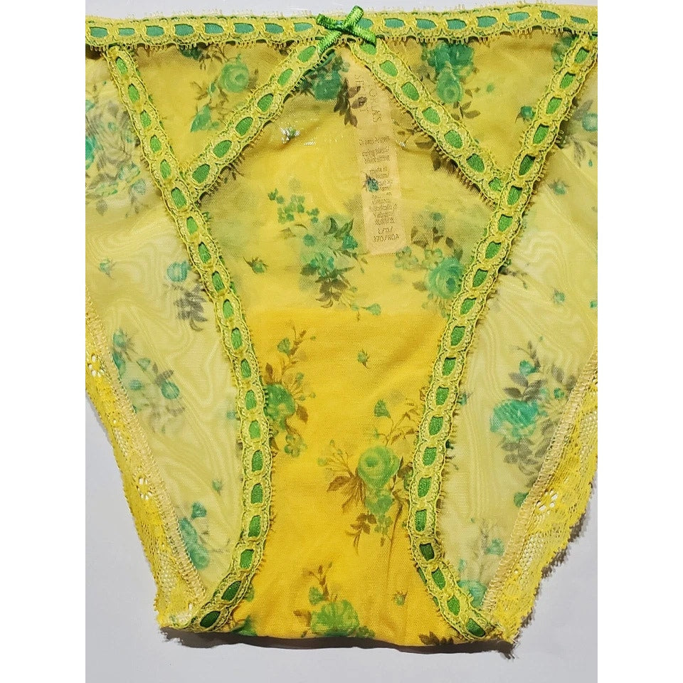 Victoria's Secret Dream Angels Bikini Panty Sheer Floral Print Sunny Yellow 7/L