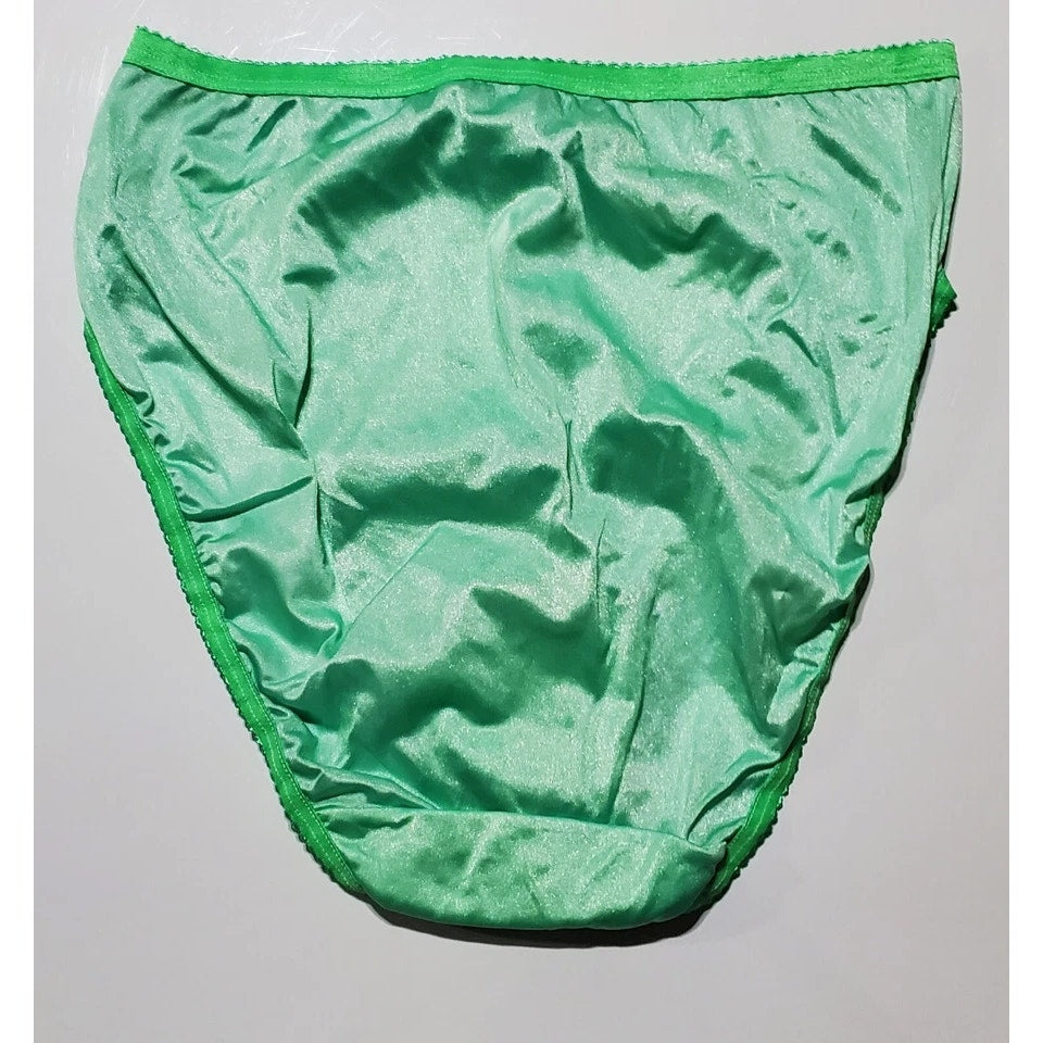 Shadowline 17842 Women's Hi Cut Panty Shiny Nylon Brief Full Coverage Kiwi Green