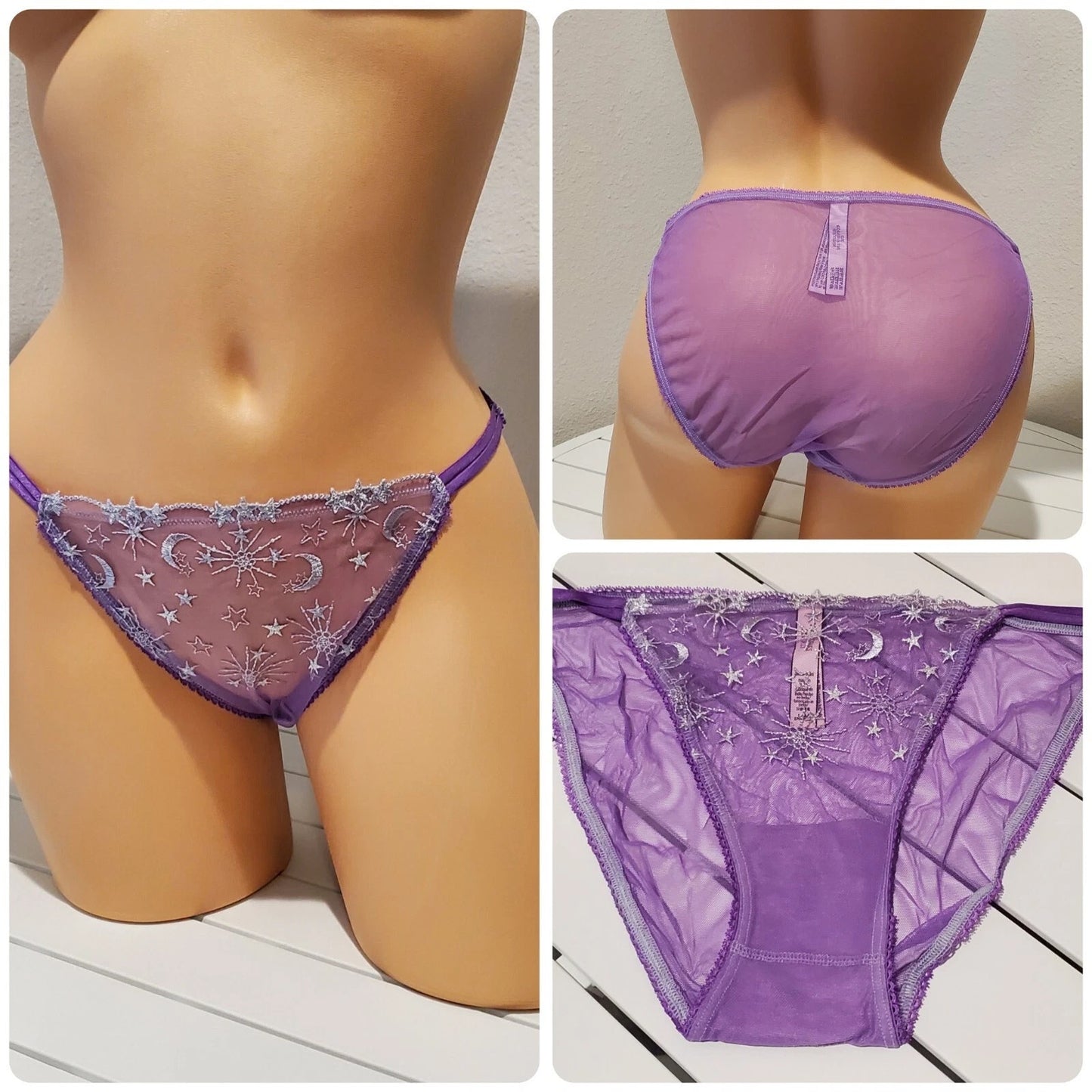 Victoria's Secret Dream Angels String Bikini Panty Moon Stars Purple Foxglove 7