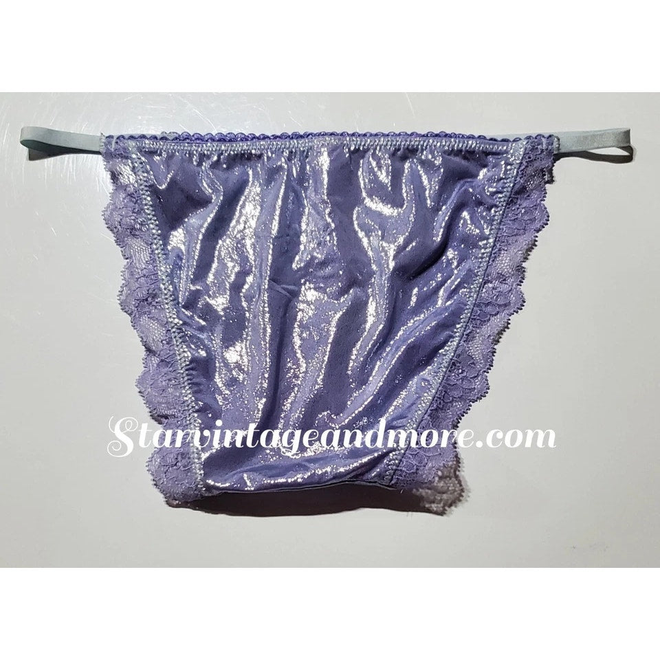Victoria's Secret Dream Angels String Bikini Panty Shiny Lace Purple Lilac XS