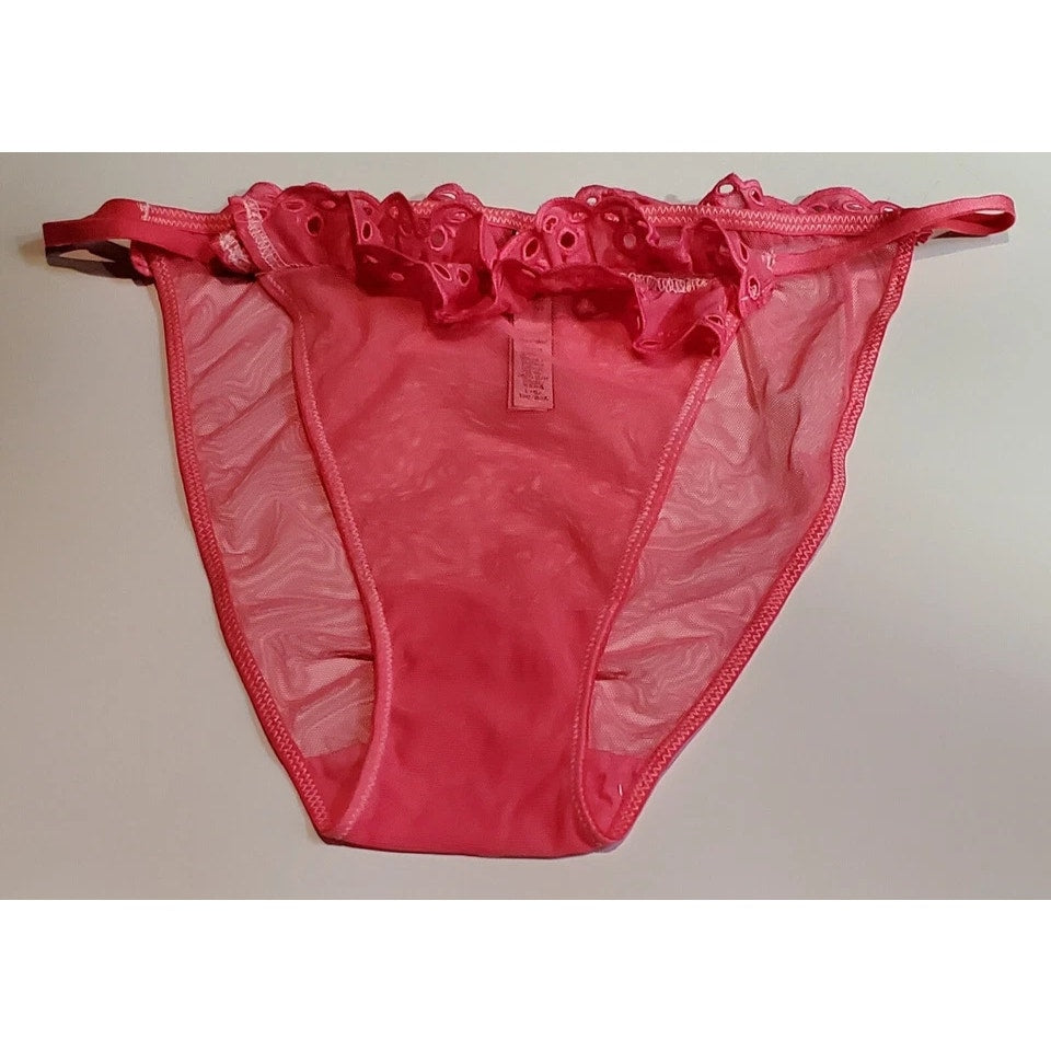 Victoria's Secret Dream Angels String Bikini Panty Sheer Ruffle Star Pink 7/L
