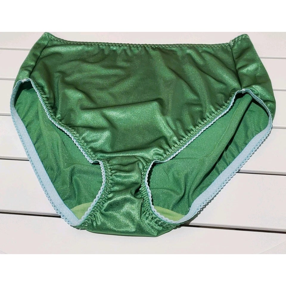 Vanity Fair 48301 Nylon Satin Stretch Hi Cut Brief Panty Irish Green Blue Trim 9