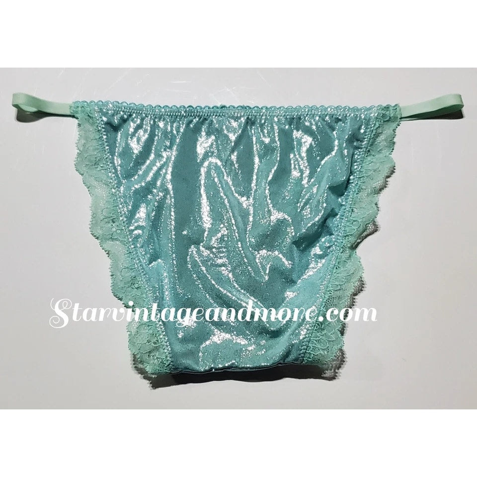 Victoria's Secret Dream Angels String Bikini Panty Shiny Lace Trim Sea Tide Green XS