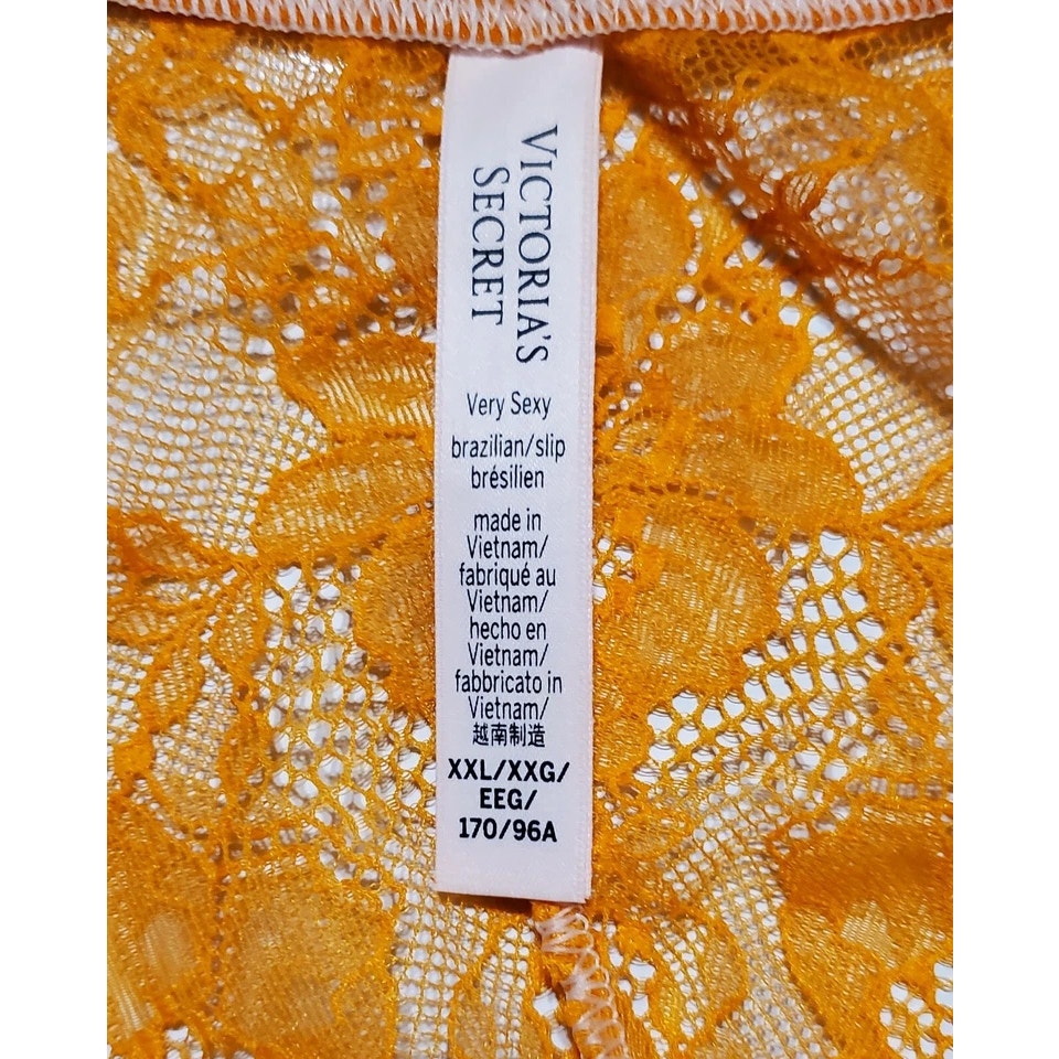 Victoria's Secret Double Shine Strap Brazilian Panty All Lace Orange Shock 9/2XL