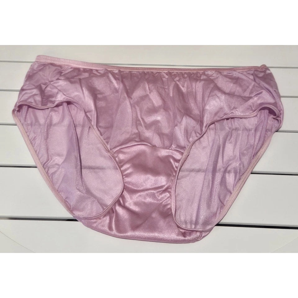 Shadowline 11032 Bikini Panty Shiny Nylon Full Cut Silky Y2K Pink 9/2XL - Star Vintage & More