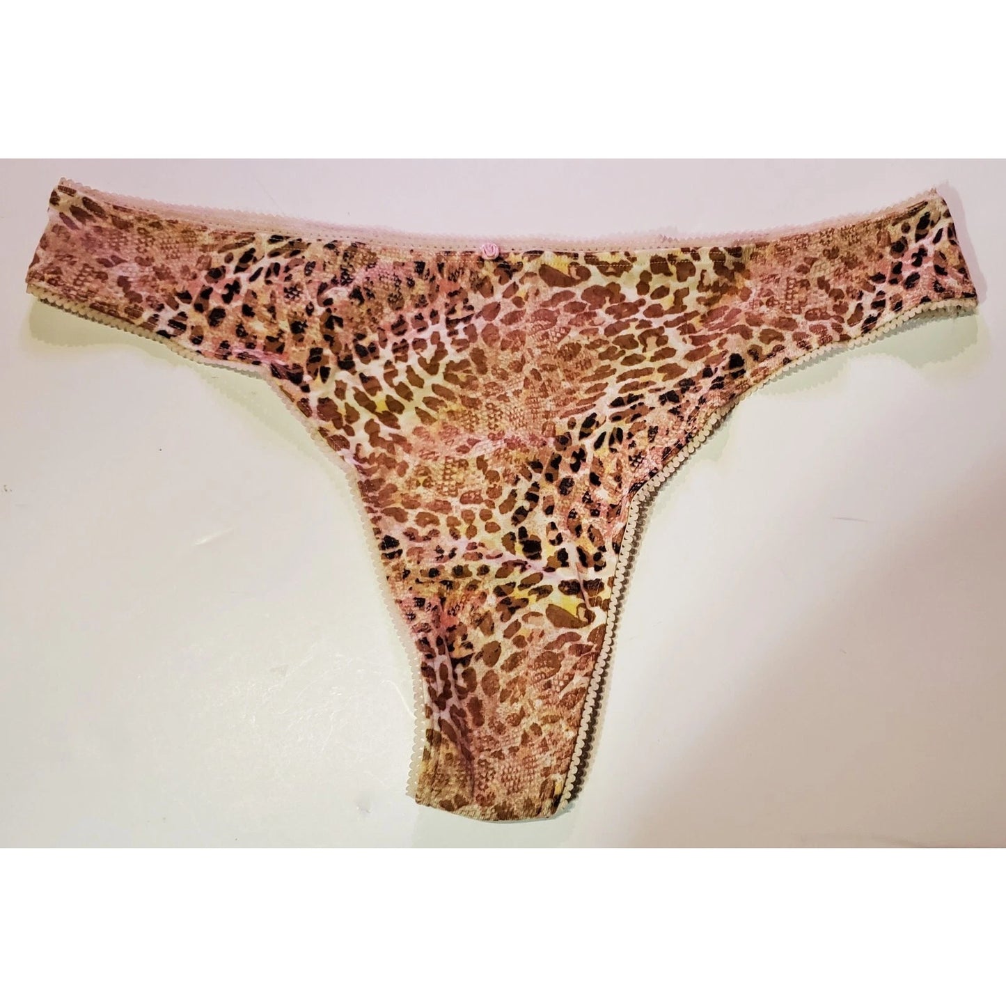 Victoria's Secret High Cut Thong Panty 100% Cotton Soft Leopard Print Sunset 9
