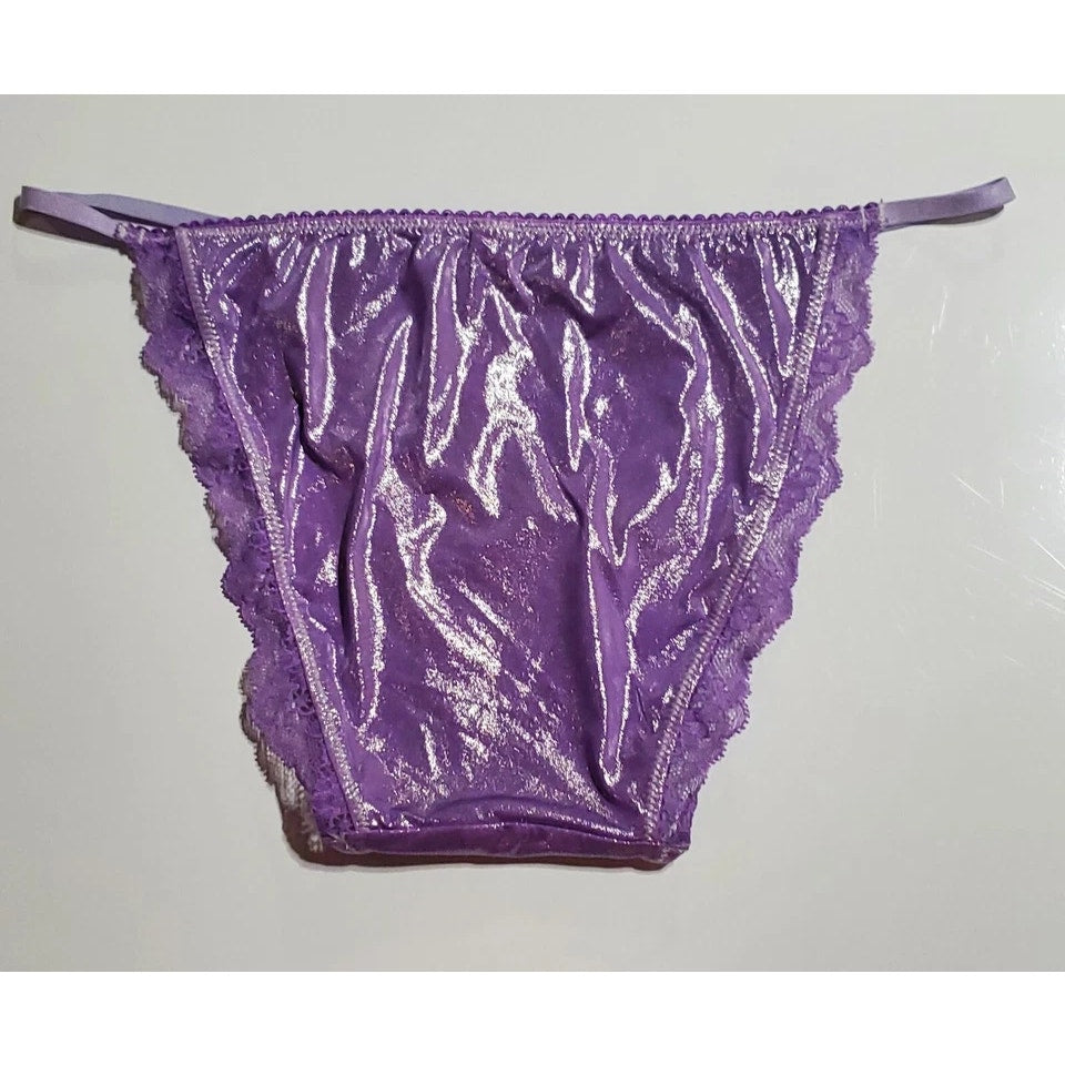 Victoria's Secret Dream Angels String Bikini Panty Shiny Lace Purple Foxglove XS
