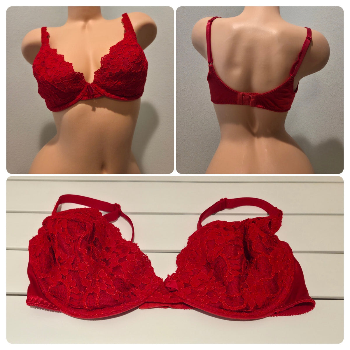 Victoria's Secret Vintage Nylon Spandex Lace Shiny Bra 38D Red Y2K 2001